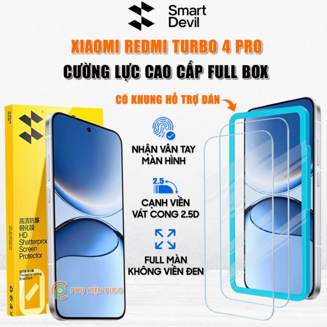 Kính cường lực Xiaomi Redmi Turbo 4 Pro trong suốt full màn hình chính hãng Smart Devil