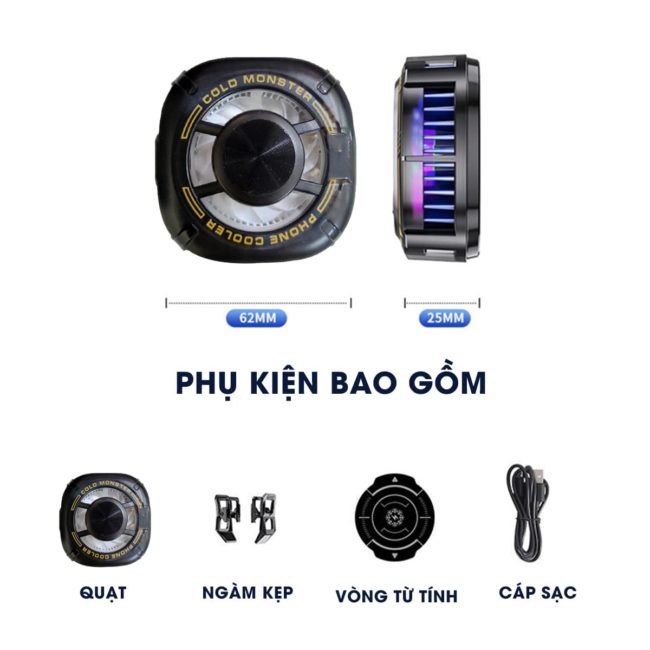 Quạt tản nhiệt điện thoại sò lạnh từ tính có ngàm kẹp rời X131 Pro đóng băng full mặt Led RGB Gaming