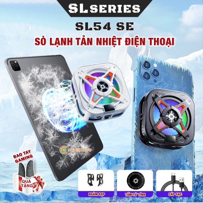 Quạt tản nhiệt điện thoại sò lạnh từ tính có ngàm kẹp rời SL54 SE Led RGB Gaming hỗ trợ tăng FPS Game Mobile Liên Quân Pubg FF
