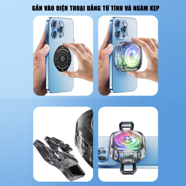 Quạt tản nhiệt điện thoại sò lạnh từ tính có ngàm kẹp rời X122 SE Pro đóng băng full mặt vỏ trong suốt đèn Led RGB