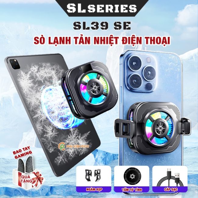 Quạt tản nhiệt điện thoại sò lạnh từ tính có ngàm kẹp rời SL39 SE Led RGB Gaming hỗ trợ tăng FPS Game Mobile Liên Quân Pubg FF