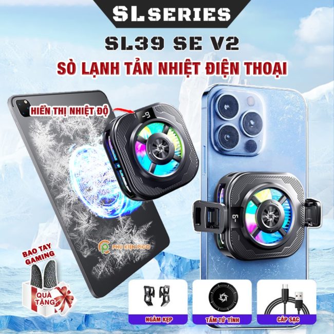 Quạt tản nhiệt điện thoại sò lạnh từ tính có ngàm kẹp rời SL39 SE V2 màn hình hiển thị nhiệt độ Led RGB Gaming