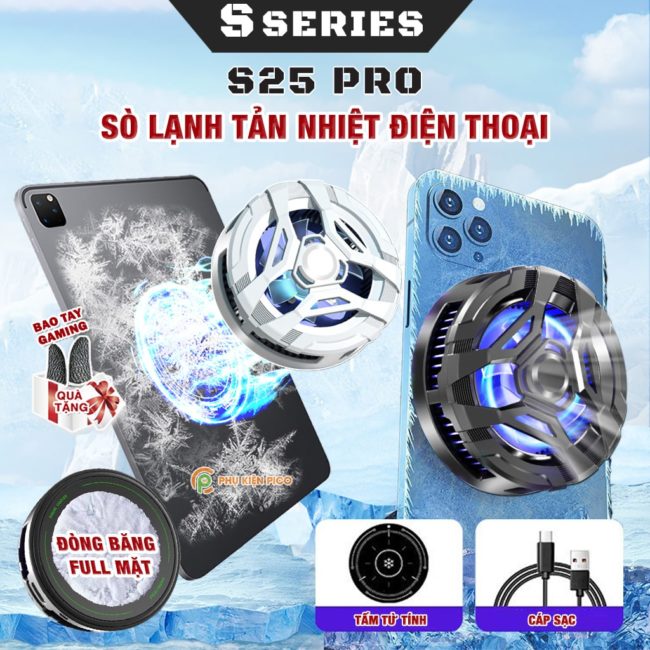 Quạt tản nhiệt điện thoại sò lạnh từ tính S25 Pro Led Gaming hỗ trợ tăng FPS Game Mobile Liên Quân Pubg Free Fire
