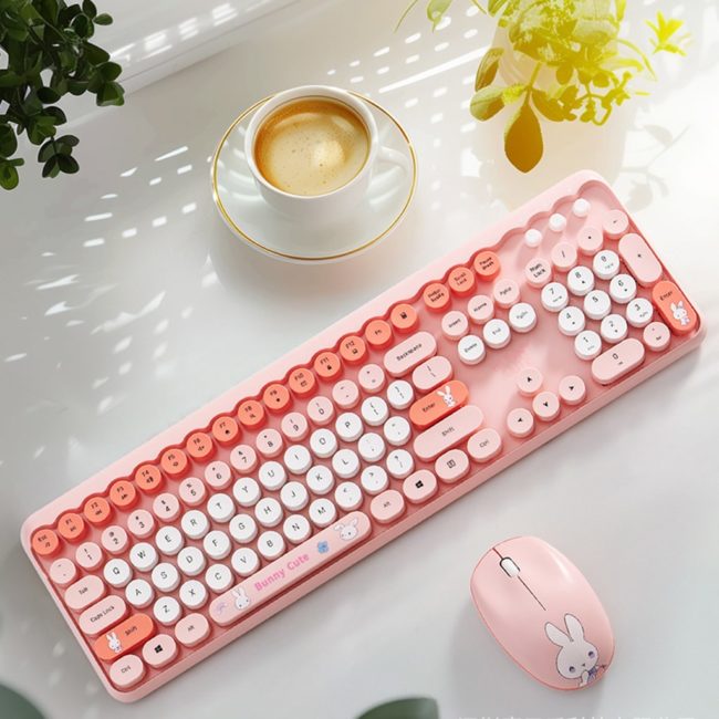 Bộ bàn phím chuột không dây Bunny Cute - chuột máy tính không dây bàn phím MOFII hồng dễ thương Wireless