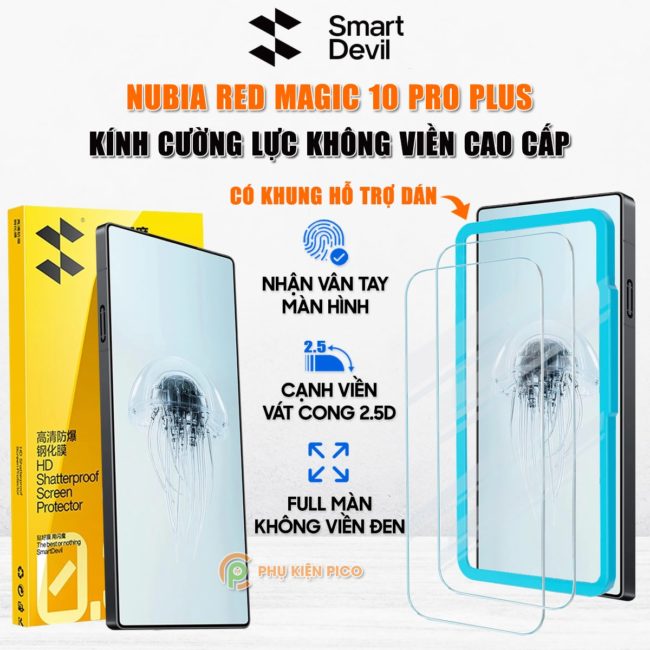 Kính cường lực Nubia Red Magic 10 Pro Plus trong suốt không viền full màn hình chính hãng Smart Devil
