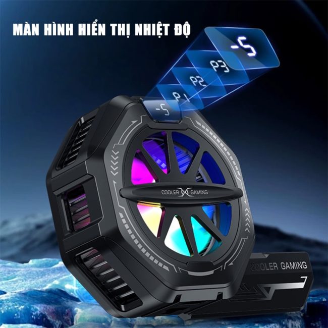 Quạt tản nhiệt điện thoại sò lạnh từ tính K13 Max chỉnh nhiệt AI Led RGB hiển thị nhiệt độ công suất 15W có ngàm kẹp rời