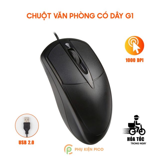 Chuột máy tính laptop có dây văn phòng gaming G1 1000 DPI USB giá rẻ phù hợp cho học sinh sinh viên nhân viên văn phòng
