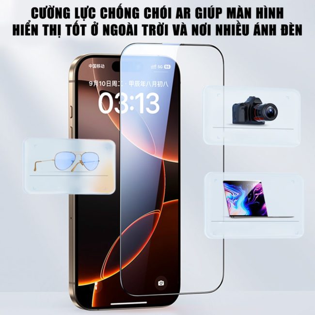 Kính cường lực Iphone 17 Pro chống chói AR Anti-Reflection full màn hình nhận vân tay Smart Devil