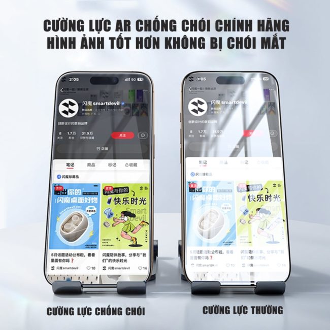 Kính cường lực Iphone 17 Pro chống chói AR Anti-Reflection full màn hình nhận vân tay Smart Devil