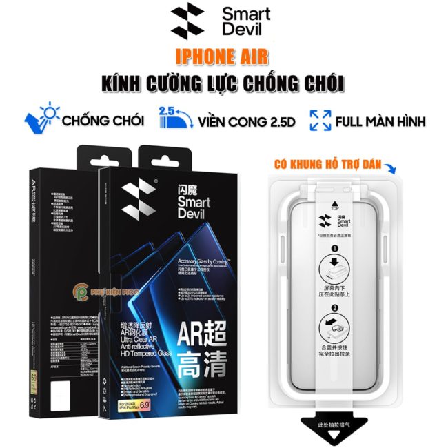Kính cường lực Iphone Air chống chói AR Anti-Reflection full màn hình nhận vân tay Smart Devil