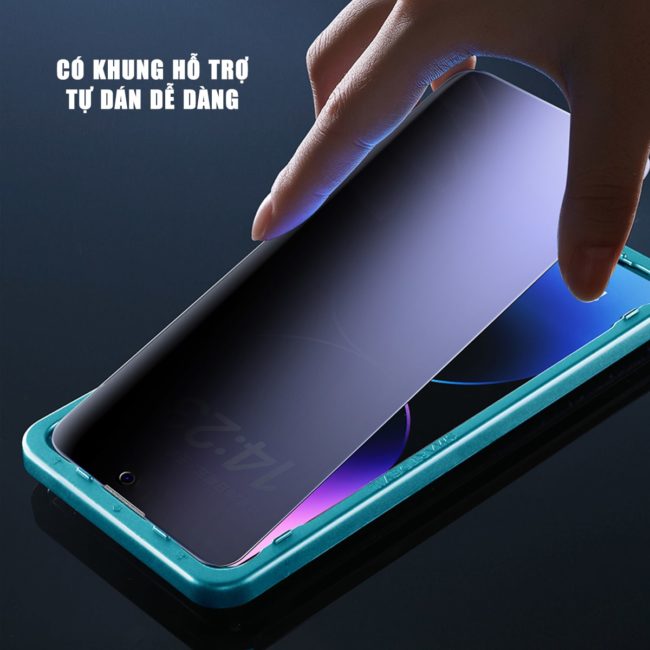 Kính cường lực chống nhìn trộm Iphone 17 full màn hình không viền đen có khung hỗ trợ dán Smart Devil