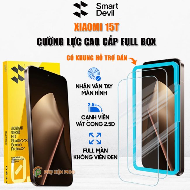 Kính cường lực Xiaomi 15T trong suốt full màn hình chính hãng Smart Devil