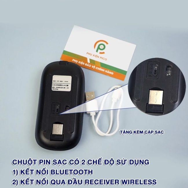 Chuột không dây Bluetooth Wireless 2.4G im lặng siêu mỏng pin sạc có đèn LED dùng làm việc chơi game văn phòng