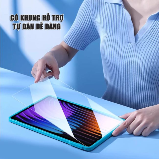 Kính cường lực Xiaomi Pad 7 full màn hình chính hãng Smart Devil có khung hỗ trợ dán