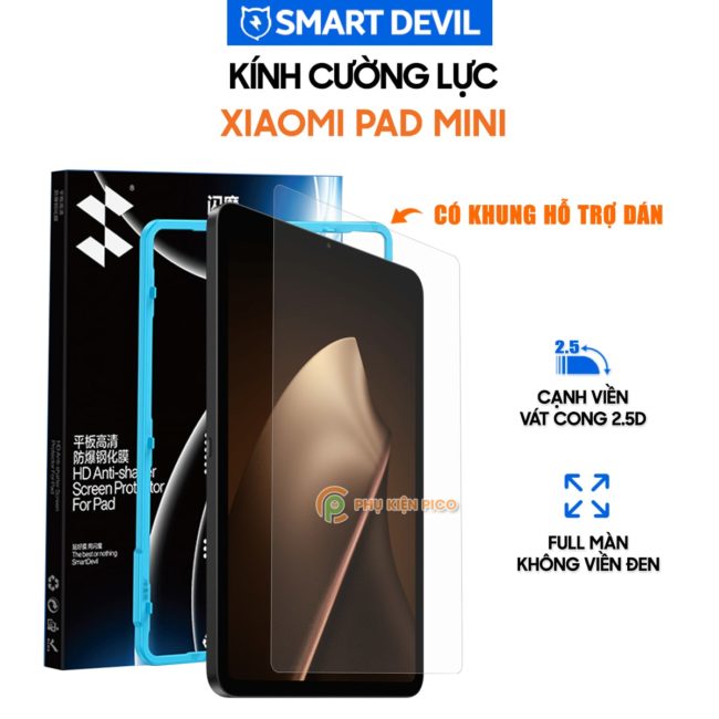 Kính cường lực Xiaomi Pad Mini full màn hình chính hãng Smart Devil có khung hỗ trợ dán