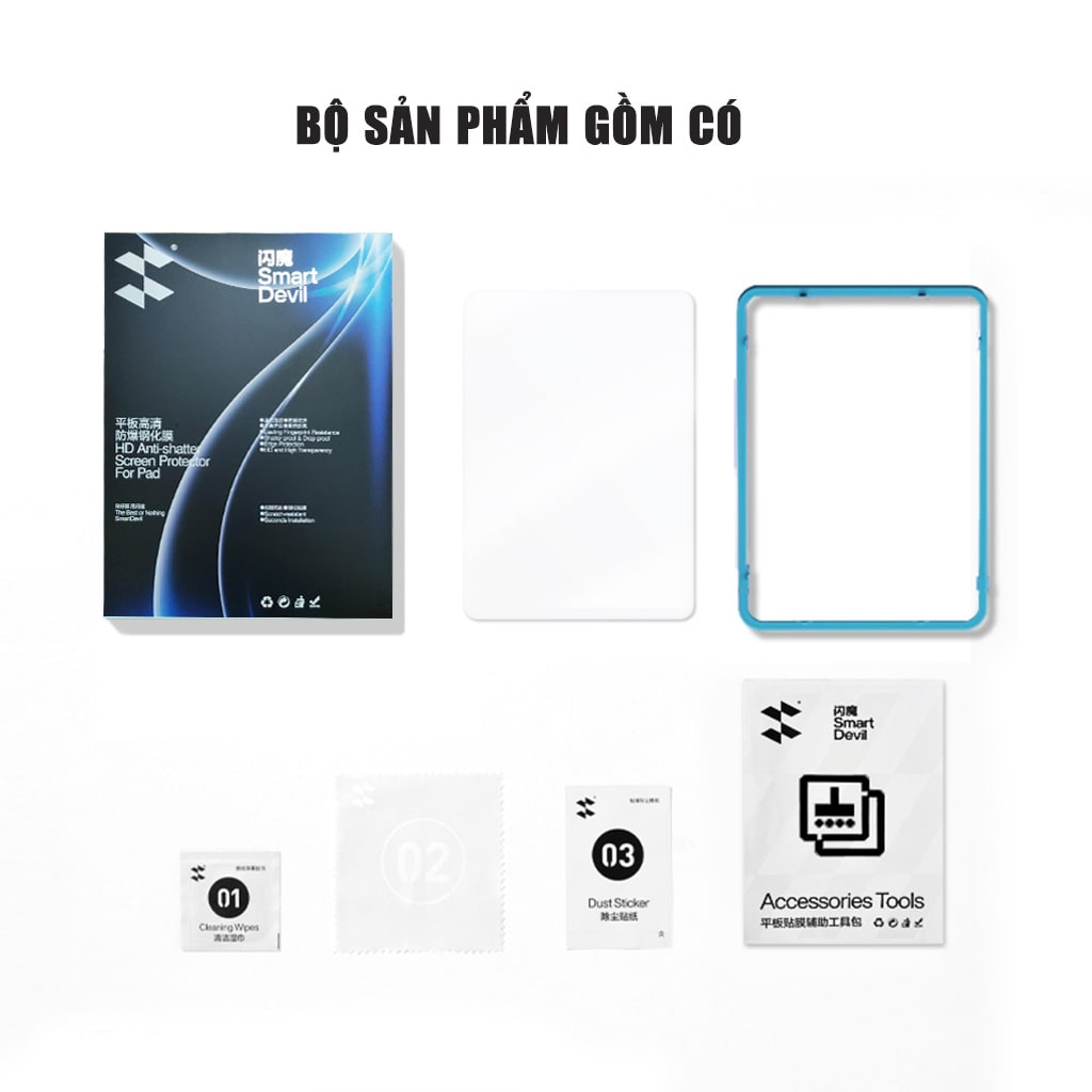 Kính cường lực Xiaomi Redmi Pad Pro 2024 full màn hình Smart Devil có khung hỗ trợ dán