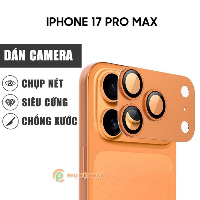 Dán camera Iphone 17 Pro Max khung nhôm kèm kính cường lực chống trầy xước va đập bảo vệ camera