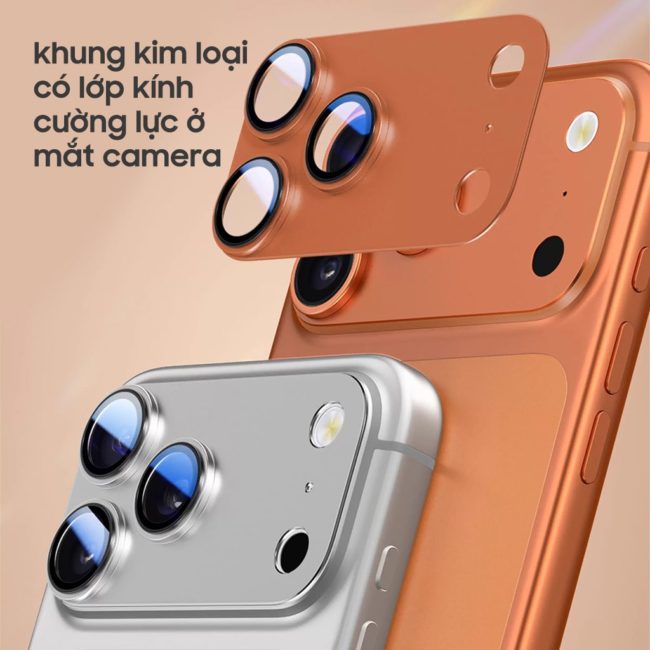 Dán camera Iphone 17 Pro khung nhôm kèm kính cường lực chống trầy xước va đập bảo vệ camera