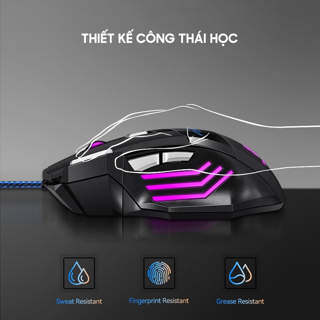 Chuột có dây Gaming G6 2400 DPI Led RGB đổi màu 7 nút bấm dây bọc dù chắc chắn chuột máy tính văn phòng chơi game giá rẻ