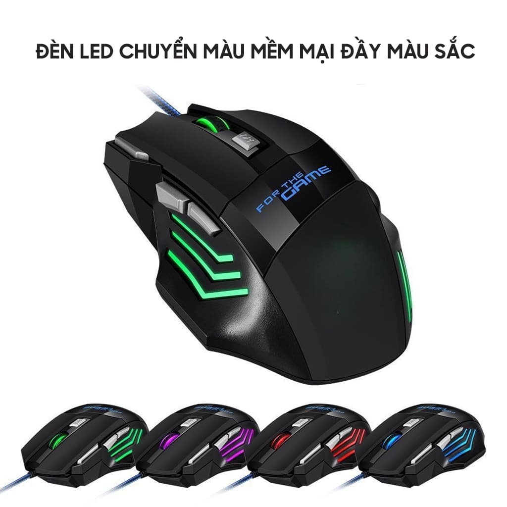 Chuột có dây Gaming G6 2400 DPI Led RGB đổi màu 7 nút bấm dây bọc dù chắc chắn chuột máy tính văn phòng chơi game giá rẻ