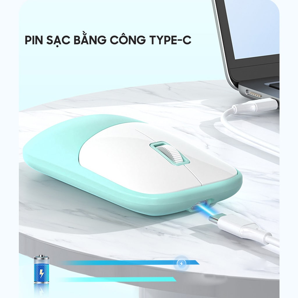 Chuột không dây C2 kết nối Wireless 2.4G pin sạc 500mAh dùng làm việc chơi game máy tính văn phòng