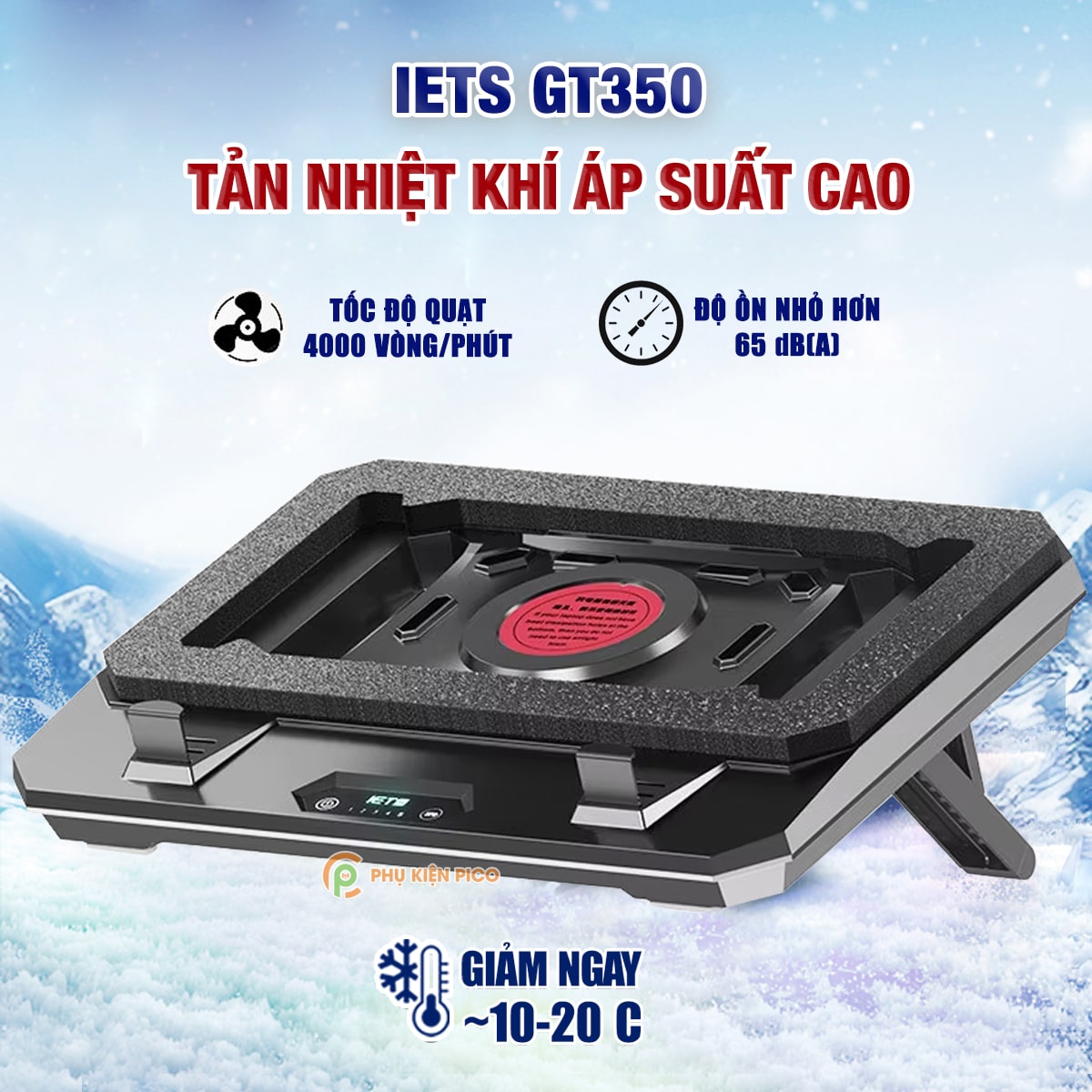 Đế tản nhiệt laptop IETS GT350 tản khí nén turbo 4000RPM quạt giảm nhiệt thực sự chuyên dụng cho máy tính đồ họa gaming