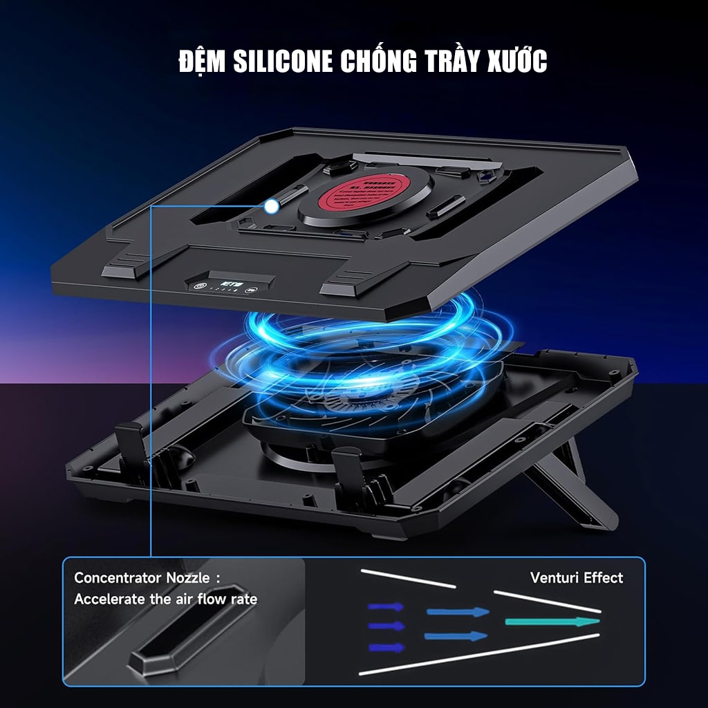 Đế tản nhiệt laptop IETS GT350 tản khí nén turbo 4000RPM quạt giảm nhiệt thực sự chuyên dụng cho máy tính đồ họa gaming