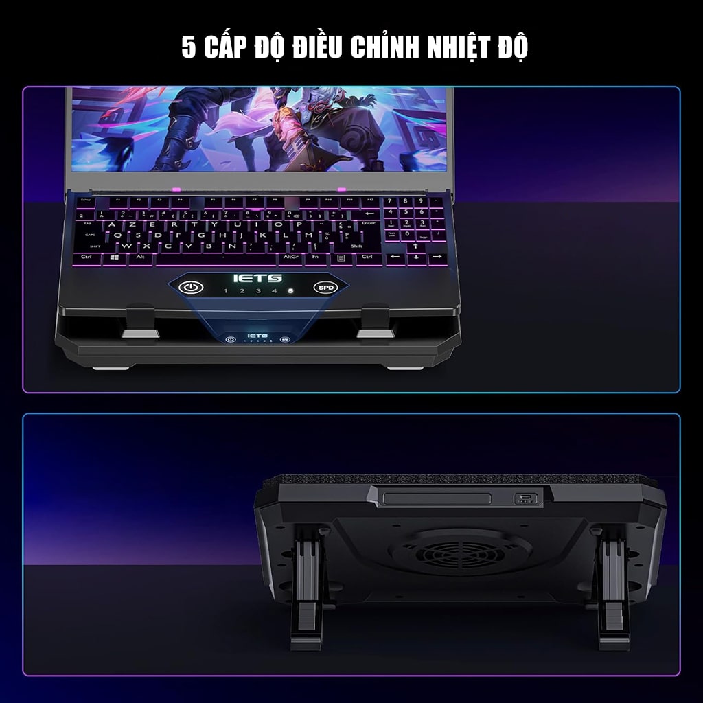 Đế tản nhiệt laptop IETS GT350 tản khí nén turbo 4000RPM quạt giảm nhiệt thực sự chuyên dụng cho máy tính đồ họa gaming