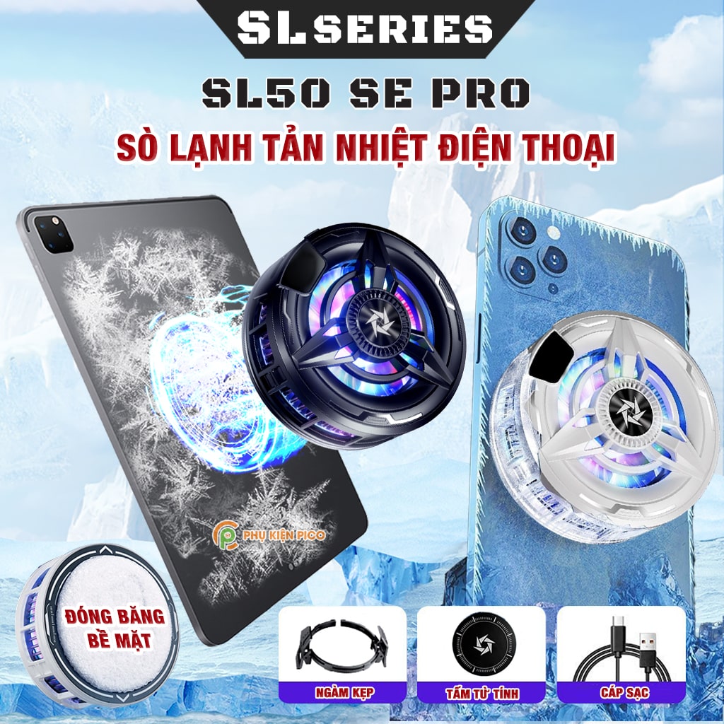 Quạt tản nhiệt điện thoại sò lạnh từ tính SL50 SE Pro đóng băng bề mặt có ngàm kẹp rời đèn Led RGB Gaming