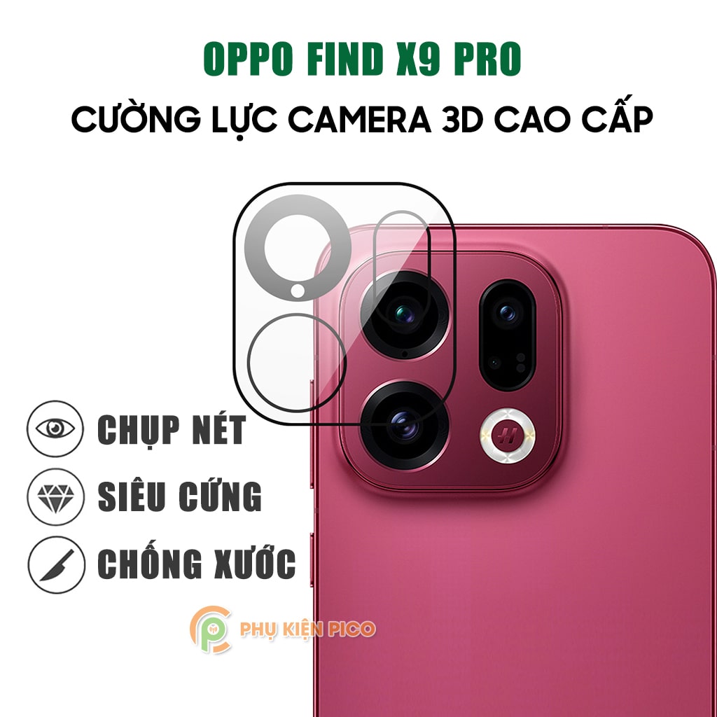 Kính cường lực dán camera Oppo Find X9 Pro thấu kính nổi 3D cao cấp độ cứng 9H trong suốt chống trầy xước va đập