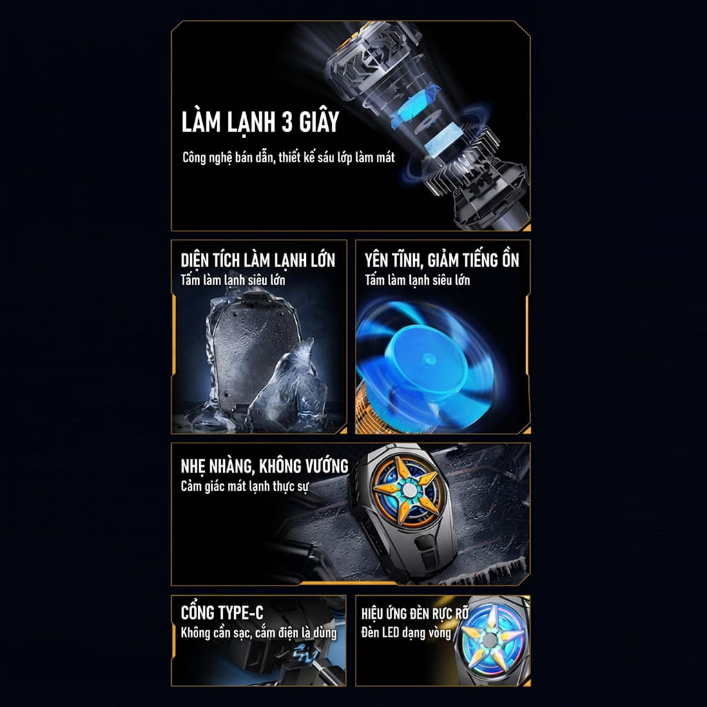 Quạt tản nhiệt điện thoại sò lạnh SL09 giá rẻ giảm nhiệt nhanh hỗ trợ tăng FPS Gaming Liên Quân PUBG FF