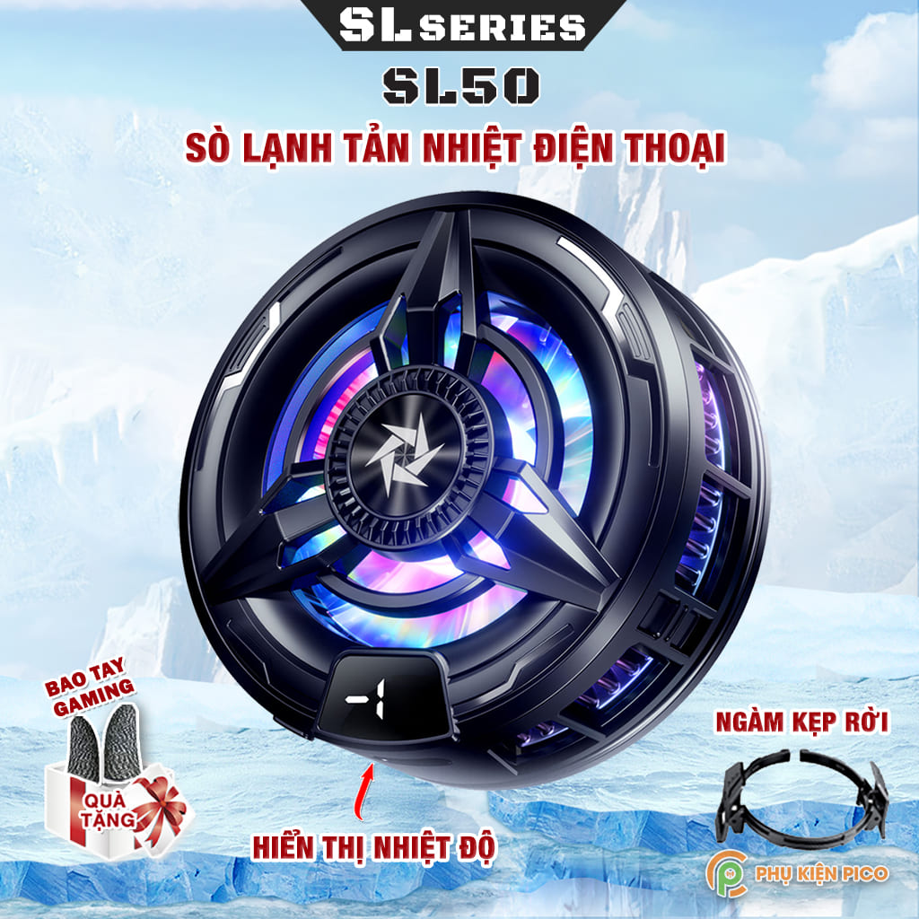 Quạt tản nhiệt điện thoại sò lạnh từ tính SL50 có ngàm kẹp rời hiển thị nhiệt độ giá rẻ giảm nhiệt nhanh hỗ trợ tăng FPS Gaming
