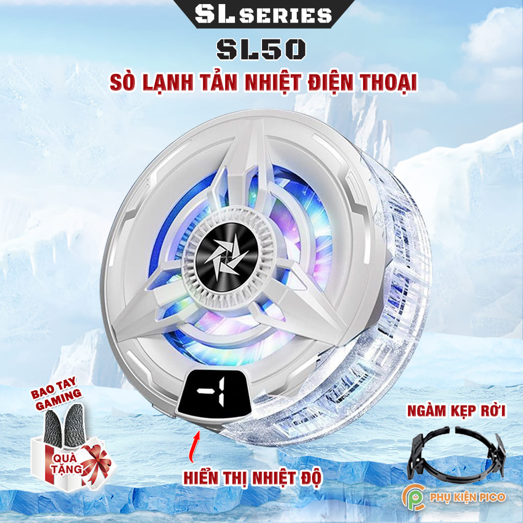 Quạt tản nhiệt điện thoại sò lạnh từ tính SL50 có ngàm kẹp rời hiển thị nhiệt độ giá rẻ giảm nhiệt nhanh hỗ trợ tăng FPS Gaming
