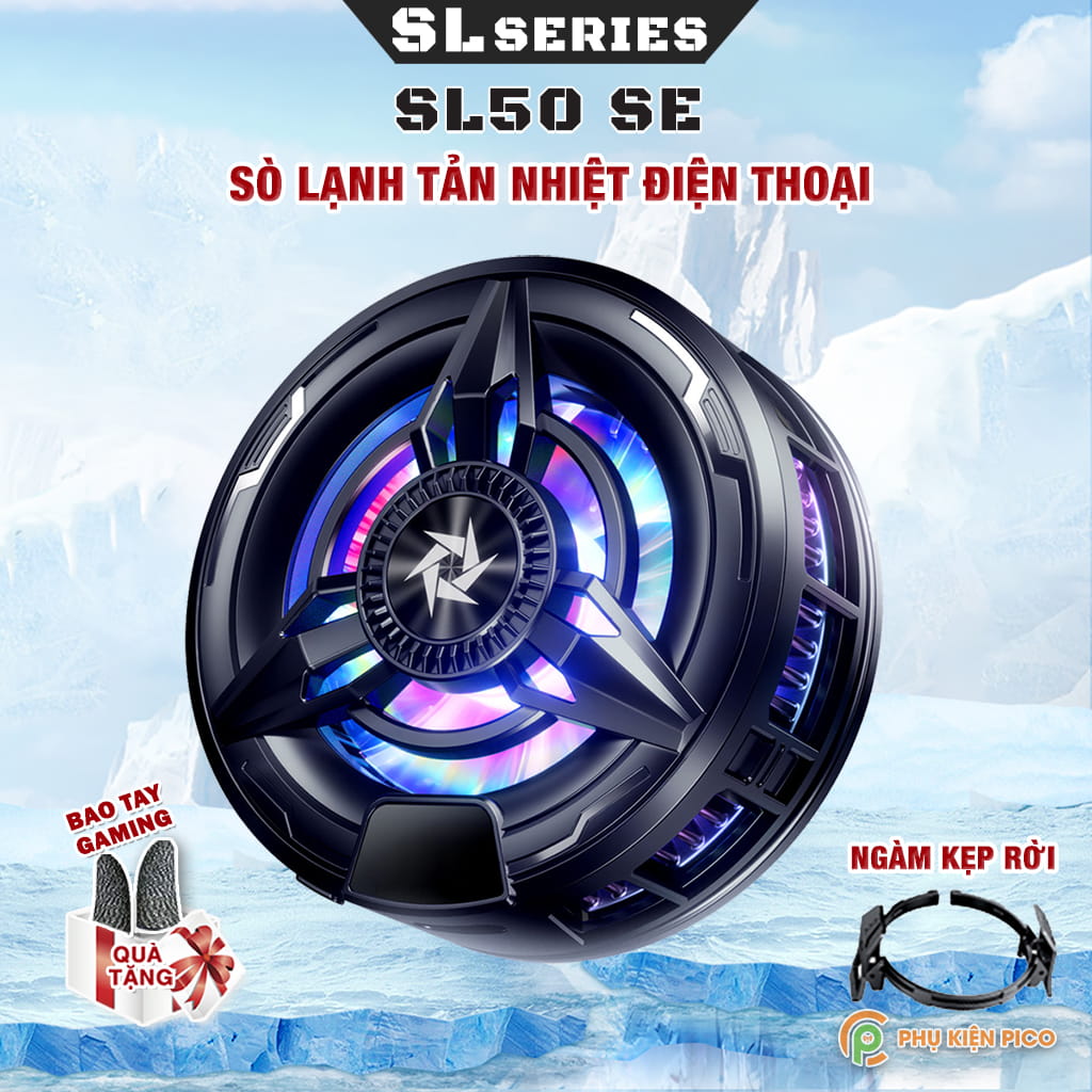 Quạt tản nhiệt điện thoại sò lạnh từ tính SL50 SE có ngàm kẹp rời giá rẻ giảm nhiệt nhanh hỗ trợ tăng FPS Gaming